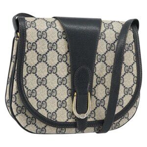 Authentic GUCCI GG Supreme Shoulder Bag PVC Navy Gold 01 02 031